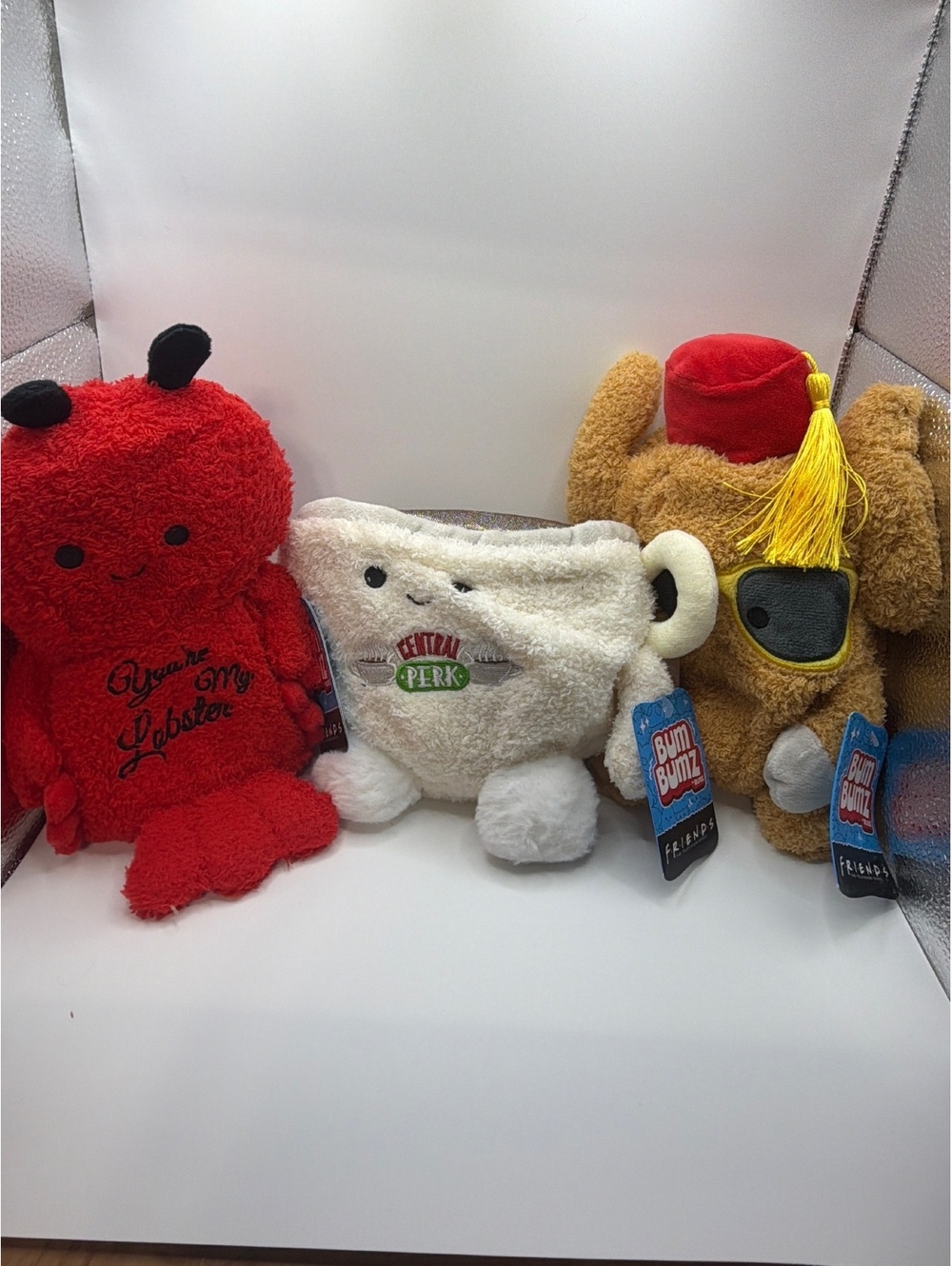 Lot of 3 Bum Bumz by Russ “Friends” Stuffies Lobster, Central Park Mug,Turkey